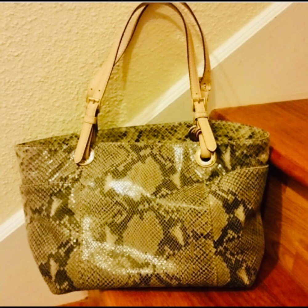 MICHAEL KORS SNAKE PRINT LEATHER TOTE BAG